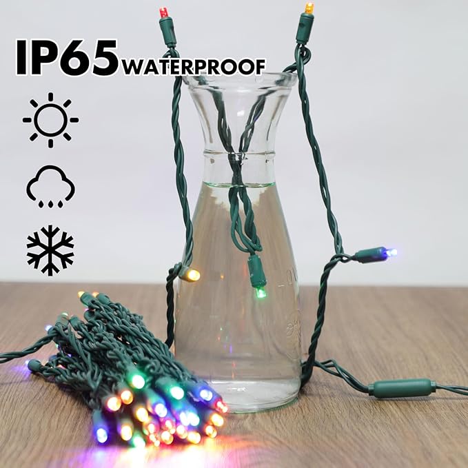LAMPHOME Multi-Colored Christmas Mini String Lights, 100Count (2pk of 50L) Waterproof Fairy Lights Plug in, Connectable Christmas Decorations for Indoor Outdoor Home Party Garden Yard