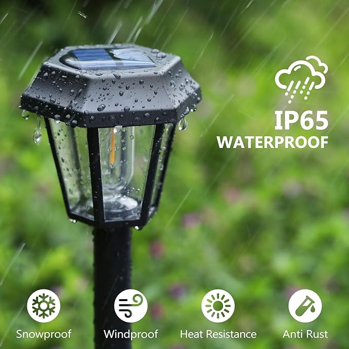 Solar Lights Outdoor 12 Pack Pathway Lights Waterproof with 3000K Vintage Tungsten Filament Light Bulbs for Yard Garden Walkway Driveway Landscape Path