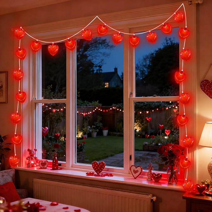 Red Heart String Lights, 8.5Ft Valentines Day Decorations Light with 10 LED Red Heart - Decorative Outdoor Light | Lumora