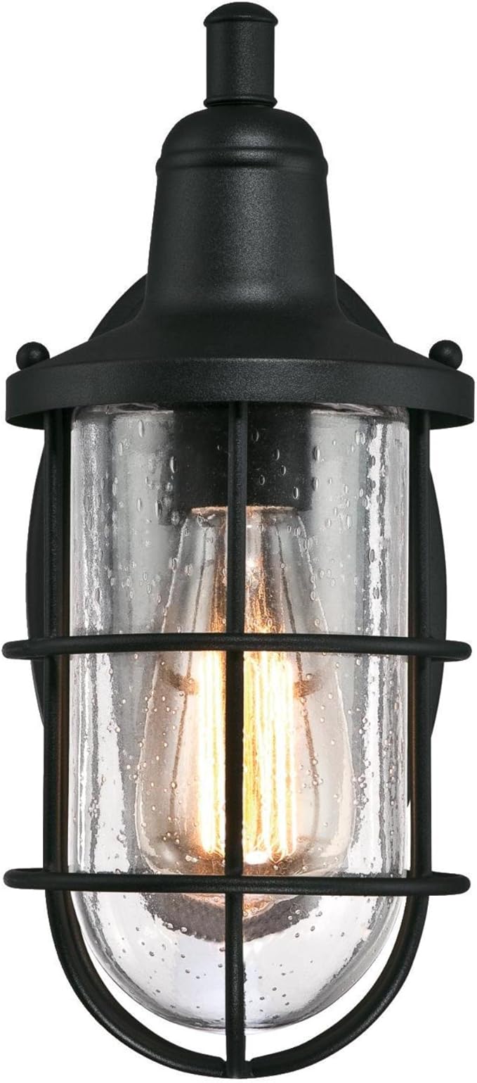 Westinghouse 6334700 Crestview One-Light Outdoor Wall Fixture, Textured Black Finish with Clear Seeded Glass | Lumora