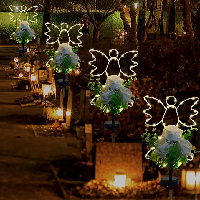 Lmtcos Solar Angel Lights for Cemetery Decorations for Grave, Memorial Sympathy Gifts for Loved One, Solar Grave Decorations for Mother Day Father Day Memorial Day Christmas Grave Decor
