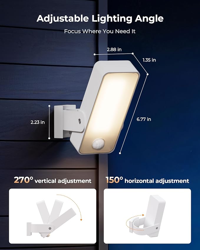 2 Pack Motion Sensor Outdoor Lights, 10000mAh Rechargeable 600 Lumen Battery Operated Outdoor Wall Lights with 3 | Lumora