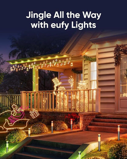 eufy Outdoor Pathway Lights E10, 4-Pack, Smart Wired RGBWW LED Landscape Lights, 350lm, IP65 Waterproof for Yard, Work with Alexa, Endless AI Light Themes for Christmas, Halloween, Link with Cameras