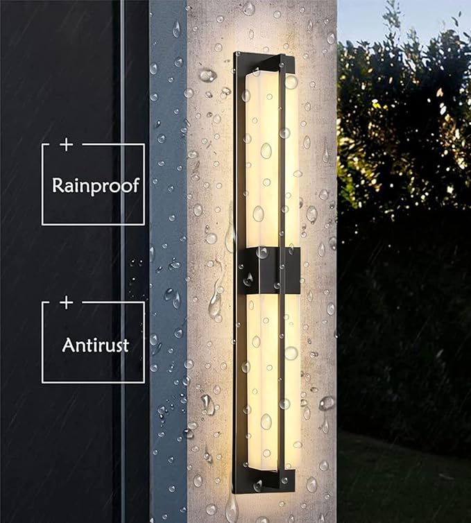 LED Outdoor Wall Lights Fixture Lamps. Modern Elegant Acrylic lampshade with Marble Texture, Aluminum Body. Exterior Black Sconce Wall Lantern IP65 Waterproof Anti Rust. (Modern LED Black 18''H, 9W)