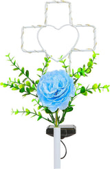 16 Inch Solar Cross Garden Stake Lights with 1 Artificial Flower Metal Garden Art for Patio Lawn Garden Decor Solar | Lumora