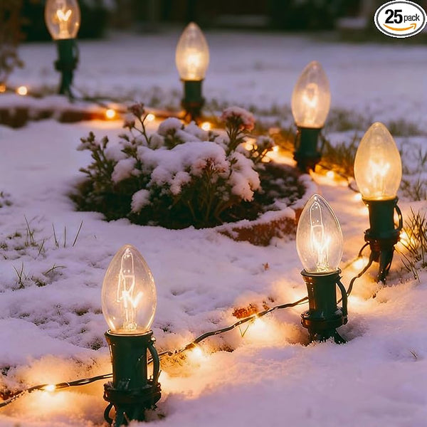 C9 Christmas Pathway Lights Outdoor, 38Ft Outside Christmas Decorations with 25 7W Clear Bulbs and Stakes | Lumora