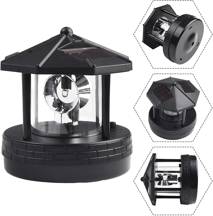 Solar Rotating Lighthouse Solar Powered Lighthouse Outdoor Lawn Light for Garden Yard Outdoor Decor(Black)