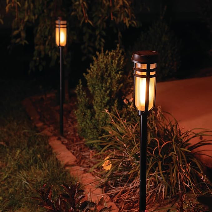 FoxFlame Metal Solar Torch Lights-Adjustable Height (24"-50"), Outdoor Garden Decor with Patented LED, Waterproof Solar Tiki Torches for Yard,Patio,Garden Pathway,Matte Black–2 Pack