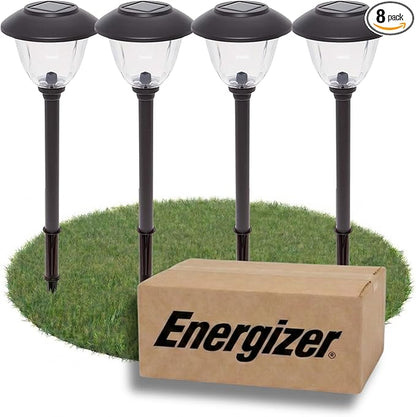 Energizer Outdoor Pathway Lights - 8 Pack 15 Lumen Bright Solar Lights for Outside with Patterned Glass & Metal Finish, Easy to Install Waterproof Sidewalk Lights for Better Illumination - Gunmetal