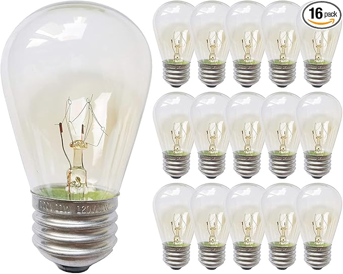 Pack of 15pcs S14 Replacement Outdoor String Light Bulbs, 120V 11W Outdoor Patio Vintage Light Bulbs Set for Commercial Grade Outdoor Patio Vintage String Lights