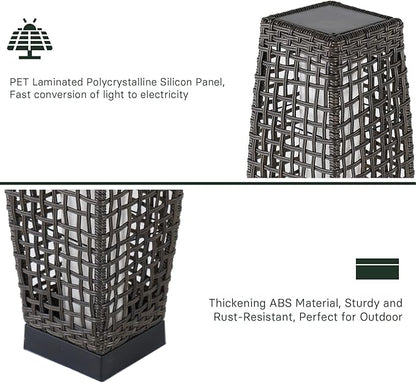 Grand patio 2-Piece Outdoor Floor Lamp Solar Powered Lantern Water-Resistant Wicker Deck Patio Light, Lamp Large-Sized for Garden or Porch-Large Fuji, Silver Gray