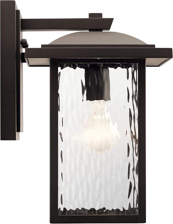 Kichler Capanna 13.25" Outdoor Wall Light in Olde Bronze®, 1-Light Exterior Wall Sconce Porch Light with Clear Water Glass, (13.25" H x 8.5" W), 49925OZ