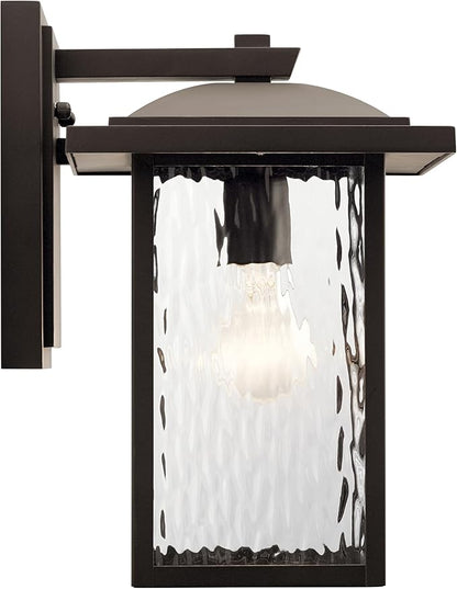 Kichler Capanna 13.25" Outdoor Wall Light in Olde Bronze®, 1-Light Exterior Wall Sconce Porch Light with Clear Water Glass, (13.25" H x 8.5" W), 49925OZ