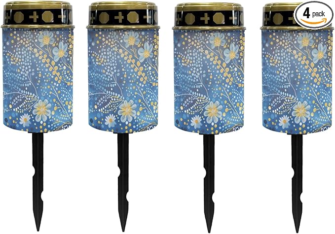 Blue Bling Flower Solar Garden Lights Outdoor LED Lantern Pathway Stake Lights Solar Waterproof Solar-Powered Fairy Lights for Outside Landscape Lighting,Wall Light Auto On/Off