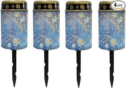Blue Bling Flower Solar Garden Lights Outdoor LED Lantern Pathway Stake Lights Solar Waterproof Solar-Powered Fairy Lights for Outside Landscape Lighting,Wall Light Auto On/Off