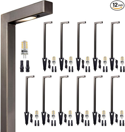 Gardenreet Brass Low Voltage Landscape Path Lights, Wired Pathway Lights, Outside IP65 LED Bronze L Shape Driveway Lights for Backyard Garden House with 3W 270LM 5000K G4 Bulb 12 Pack