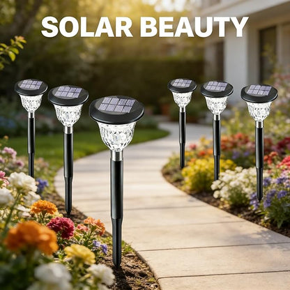 6 Pack Solar Pathway Lights Outdoor, Colorful and Warm White Light, Garden Yard Decorations - Automatic Solar Charging, IP65, Ideal for Backyard Walkway and