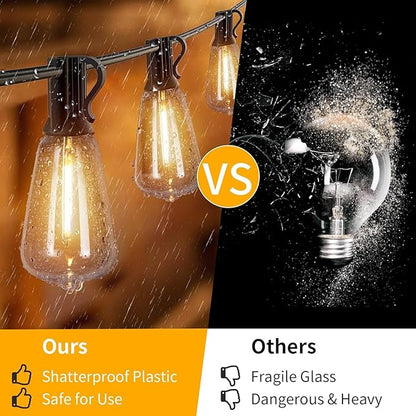 Outdoor String Lights with ST38 Clear Globe Bulbs, Black Cord, Waterproof LED Edison Filament Decorative Lighting for Patio, Garden, Backyard (ST38 Bulbs, 13FT)