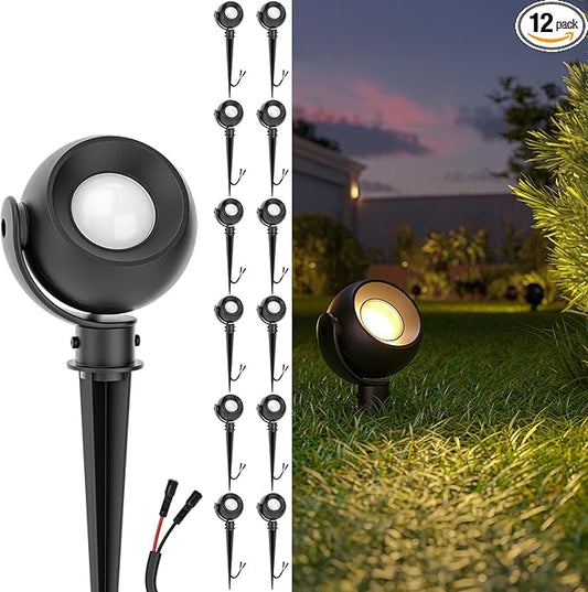 Sunco LED Low Voltage Spotlight Revolver, Sphere Shaped Garden Landscape Lights Outdoor [Luces para Jardin], 4W, 300 LM, 3 CCT: 2700K/4000K/5000K, Wet Rated, ETL 12 Pack.