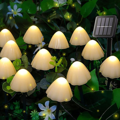 Solar Garden Lights, 12 LED 14.5ft Mini Mushroom Solar Lights Outdoor Waterproof, 2 Modes Lighted Mushroom Shaped Pathway Light for Patio Yard Garden Christmas Fall Decoration（Warm White）