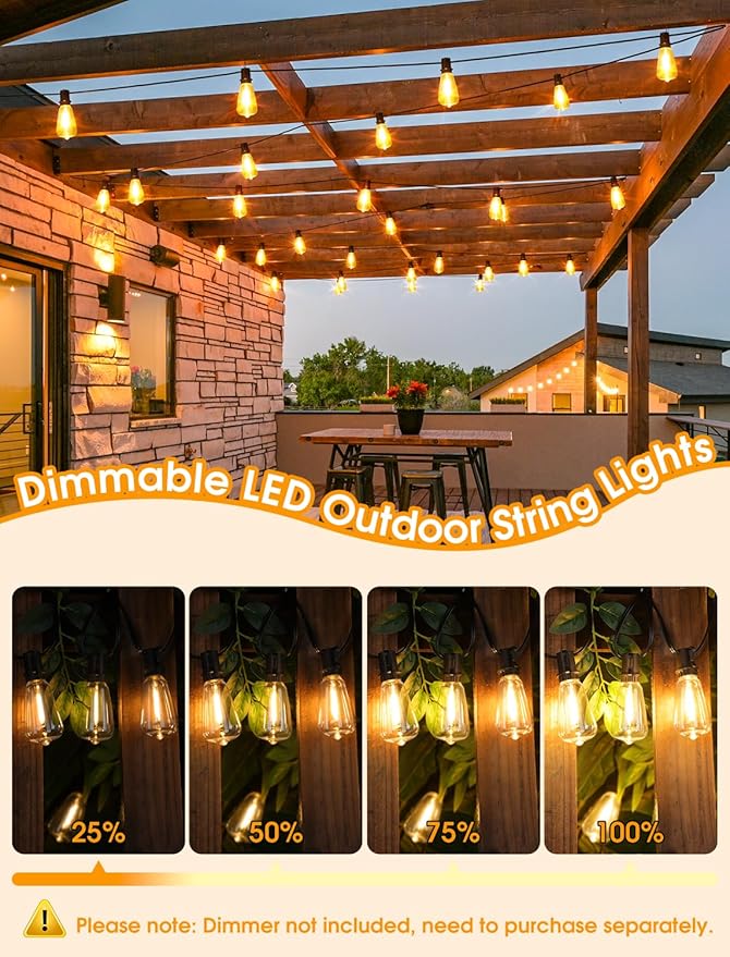 100FT(4x25FT) Outdoor String Lights, Patio Lights with 40+4 LED Dimmable Waterproof Linkable ST38 Edison Bulbs for | Lumora