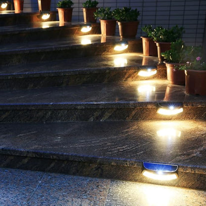XTF2015 Solar Step Lights Outdoor, Motion Sensor Lights, Copper Outdoor Step Lights, Waterproof LED Solar Light for Stair, Patio, Yard, Fence, Walkways, Outside Wall (2 Pack, Warm White)
