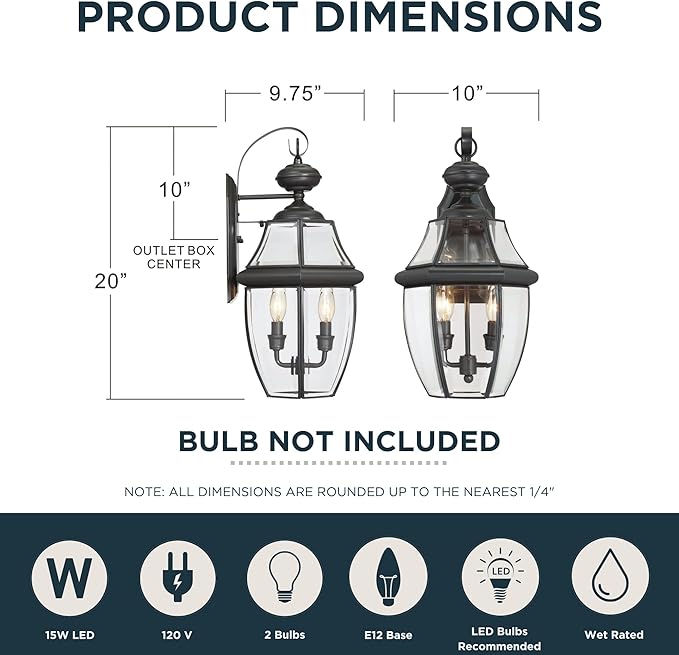 Quoizel Newbury Outdoor Wall Lantern, 20 Inch 2-Light Medici Bronze Wall Sconce, French Country Exterior Wall | Lumora