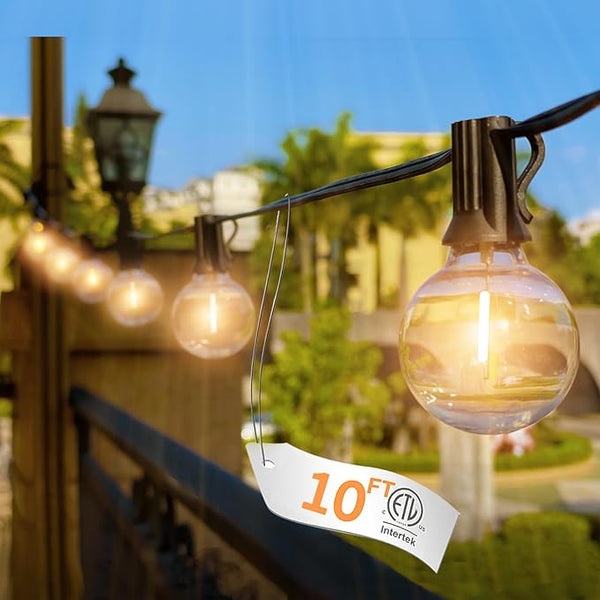 10FT Outdoor String Lights - LED Patio Lights Waterproof G40 Plastic Globe Bulbs, Connectable Shatterproof Hanging | Lumora
