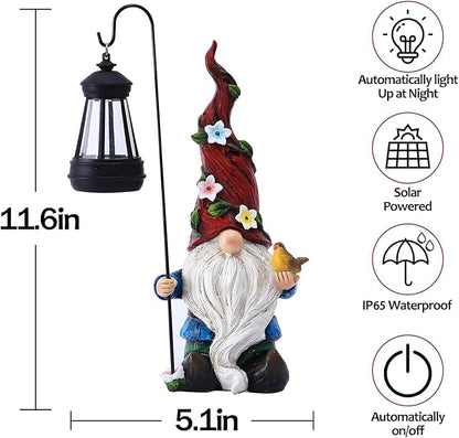 Gnomes Outdoor Statue with Solar Lights,Solar Garden Gnomes Decorations for Yard Patio Outside Gnome Garden Decor, Gnomes Gifts for Women Mom