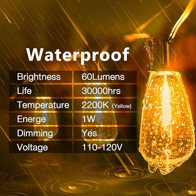 DAYBETTER 120FT Outdoor String Lights Waterproof 60 pcs Warm White LED Bulbs 2700K for Patio, Yard, Garden & | Lumora