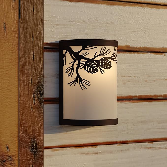 VAXCEL Douglas 1-Light 8 in. Wide Warm Bronze Indoor-Outdoor Rustic Flush Mount Wall Sconce with Pinecone Cutout | Lumora