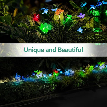 Solar Lights for Outside, RGB Breathing 12 Butterfly Solar Garden Lights - Outdoor Waterproof, Daisy Chained, Perfect for Yard Pathway Patio - 2 Pack