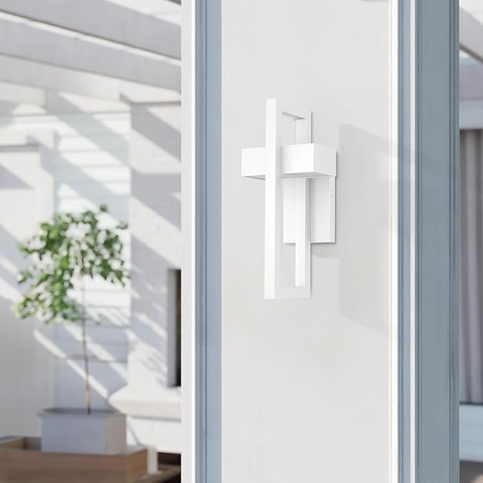 LamQee Modern Outdoor Wall Lights 3000K Integrated LED Outdoor Wall Sconces Lighting, Contemporary Exterior Lighting Fixtures Outside Wall Mount Lights for House Porch Front Door Garage, Matte White