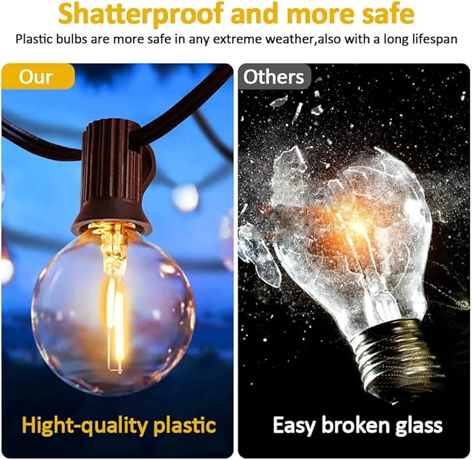 Generic Outdoor String Lights,56 Feet Patio Lights with 50 Edison Plastic Bulbs,Solor Outdoor Waterproof String Lights,Lights for Outside Patio Backyard Porch Balcony Party Decor, Warm White