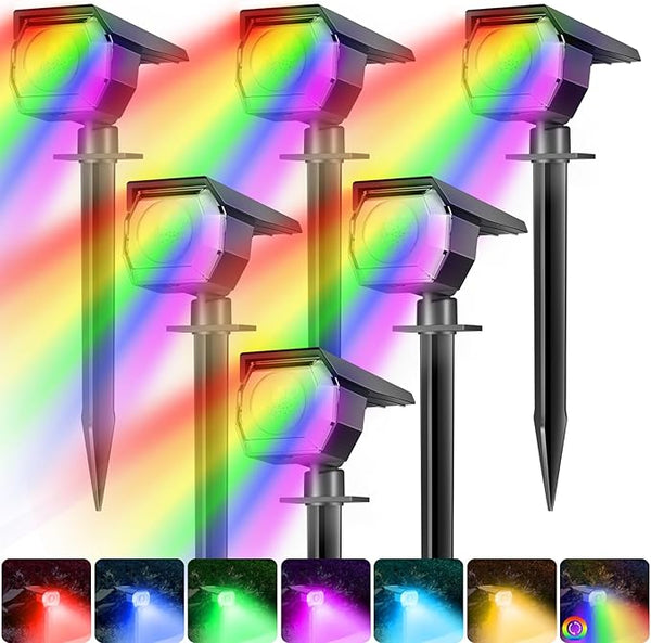 Peasur 6 Pack Solar Spot Lights Outdoor Color Changing, 7 Modes Halloween RGB Solar Powered Waterproof Spotlight | Lumora