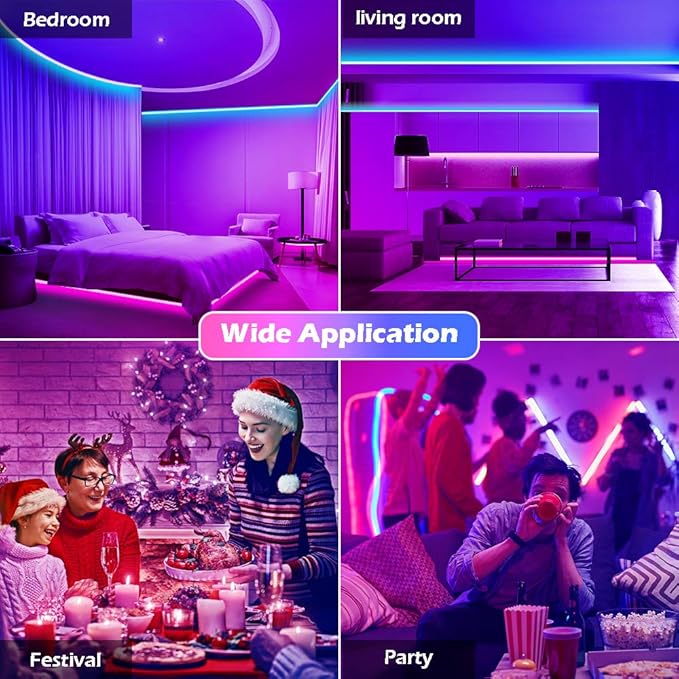 100ft Led Strip Lights,Long Smart Led Light Strips Music Sync 5050 RGB Color Changing Rope Lights,Bluetooth APP/IR | Lumora