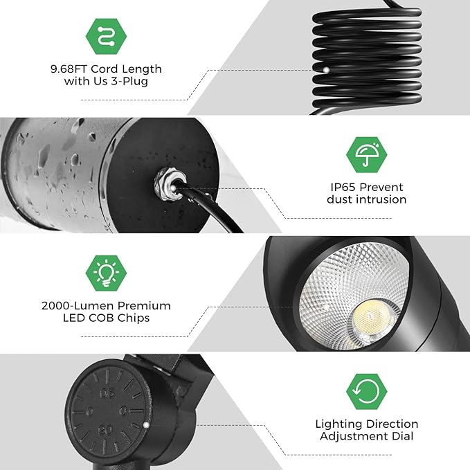 LOTMOS 30W Flag Pole Lights, 2 Pack Dusk to Dawn LED Spot Outdoor with 9.68FT Cord, 120V Plug in 6000K Ultra Bright | Lumora