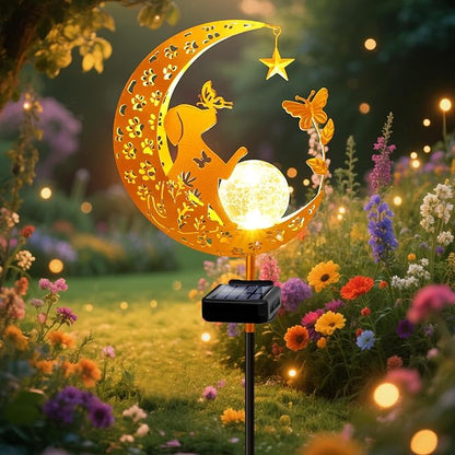 ZNYCYE Solar Lights Outdoor Decorative Moon Dog Butterfly Solar Stake Lights Birthday Gifts for Women mom Grandma, Garden Decor Waterproof for Walkway, Yard, Lawn, Patio (Warm White)