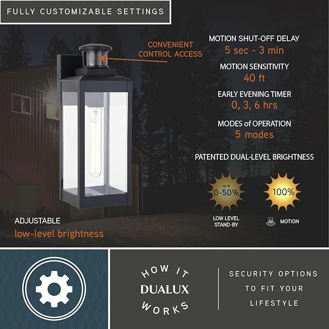 VAXCEL Kinzie Outdoor Porch Light, 5" W x 13.75" H Black Outdoor Lantern, Motion Sensor Wall Light for Porch | Lumora
