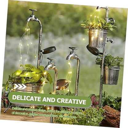 Uonlytech Solar Kettle Light para Cuartos Outdoor Solar Light Water Spigot Watering Can with Fairy Lights Garden Stake LED Lights Solar Garden Decor Solar Lights Yard Decor Silver
