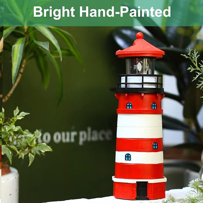 Lighthouse with Rotating Beacon LED Lights - Solar Lighthouse Lamp Outdoor Decorative for Garden Patio Lawn Gifts (Red1)