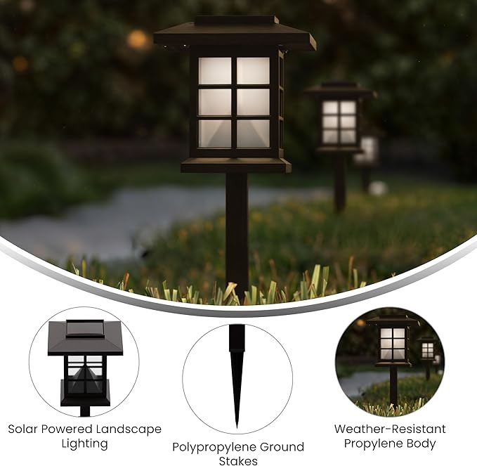EMMA + OLIVER Compton 8 Pack Brown Lantern Solar LED Outdoor Lights, Solar Powered Weatherproof Landscape Lighting for Pathway, Garden, Driveway & Yard