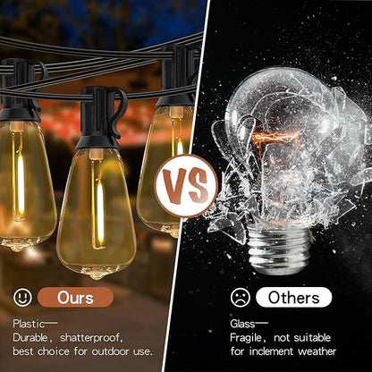 Outdoor String Lights ST38 50ft - LED Bulbs 25+1 Warm White 2700K, Waterproof and Shatterproof, Patio Garden Backyard Porch Party Christmas Vintage Outside Hanging