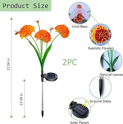 2 Pack Solar Outdoor Decorative Lights, Garden Lights Solar Powered Waterproof with Swaying Bees Lights & Flowers, Gifts for Women Grandma, Solar Decorations for Garden Yard Lawn Ornaments (Bee Warm)