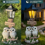 Outdoor Garden Owl Statue with Solar Lights, Owl Figure with Welcoming Sign,for Outdoor Landscapes, Courtyards | Lumora