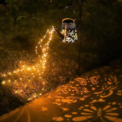 Solar Watering Can Lights Outdoor Garden, LED Butterfly Fairy Light Hanging Waterproof Butterfly Pattern Design,Decorative Retro Shower Lights for Garden Table Patio Yard Pathway Walkway(with Bracket)