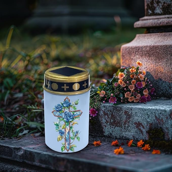 Cemetery Decorations for Grave Blue Solar Cross for Cemetery Grave Auto On/Off LED Solar Light for Landscape Outdoor Cemetery Decor Memorial Gifts 2 Pack