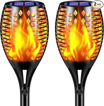 TomCare Solar Lights, 43" Waterproof Flickering Flames 96 LED Torches Outdoor Landscape Decoration Lighting Auto On/Off Pathway Lights for Garden Patio Yard, Black(2)