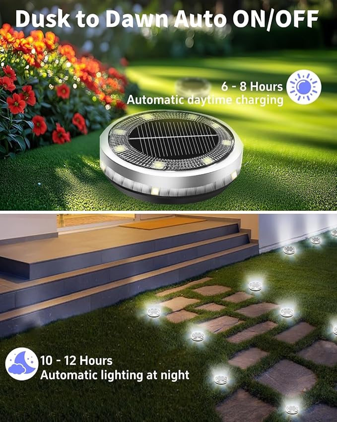 Solar Ground Lights Outdoor 18 Pack Waterproof, Upgraded Solar Garden Lights with 4 Side Light, Stainless Steel | Lumora