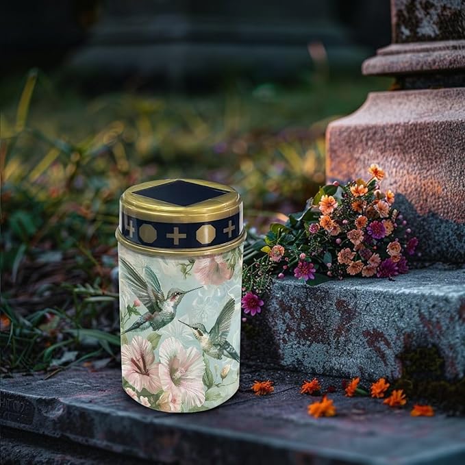 Poceacles Solar Lights Solar Cemetery Lights Solar Grave Lights Outdoor Waterproof Decoration Pathway Lights Garden Solar Candle for Memorial Day Decor, Hummingbird Hibiscus Green